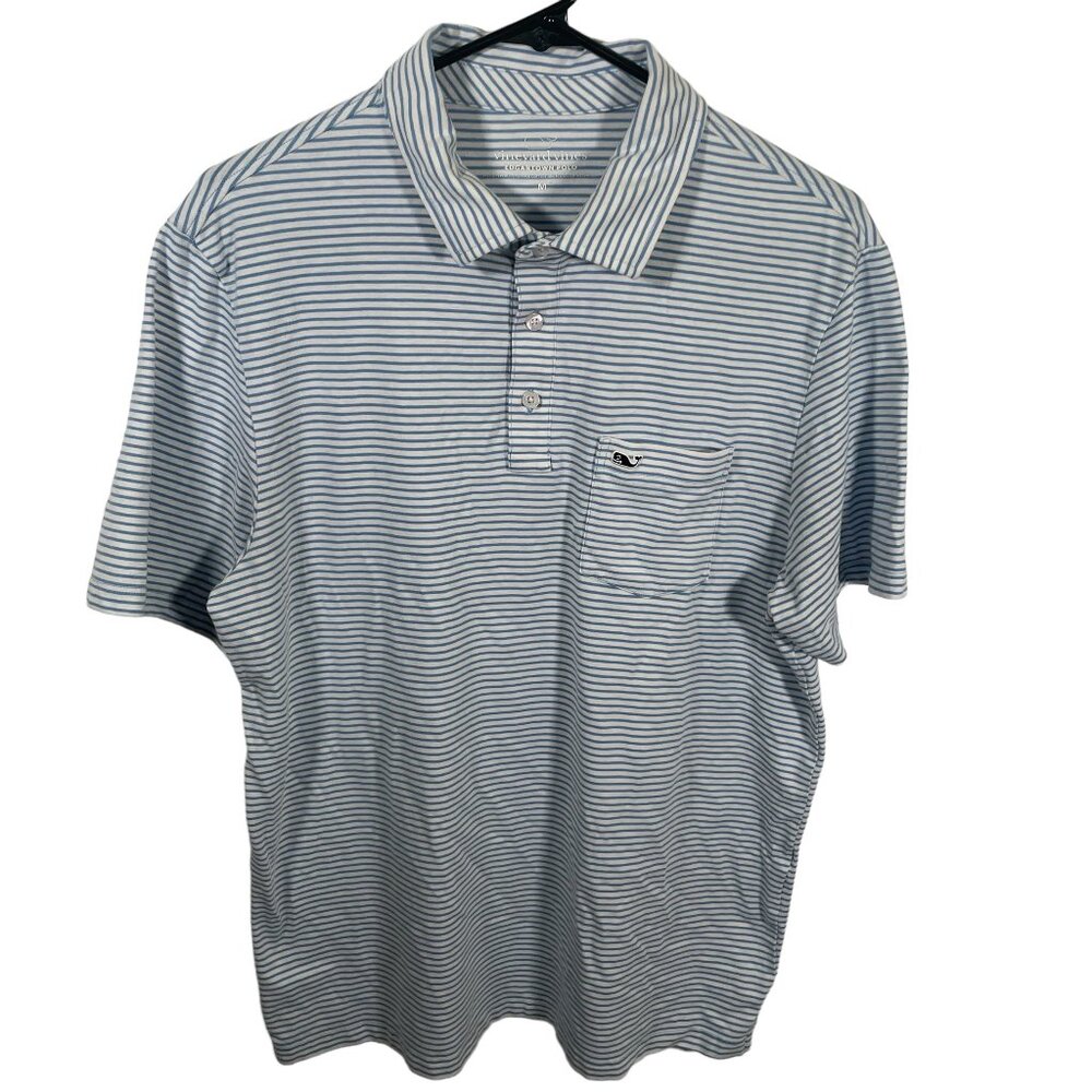 Vineyard Vines Edgartown Polo Shirt Mens Size Medium Blue White Stripe Pima